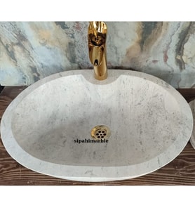 Gümüş Traverten Batarya Çıkışlı Kayık Lavabo (Gümüş Gri)