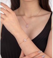 925 Ayar Gümüş Gül Kuvars Model Nergis Çiçeği Kolye ve Bileklik Set