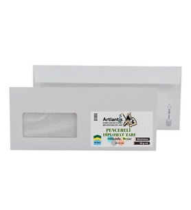 Diplomat Zarf Pencereli 10.5x24 Cm Beyaz 90 Gr Silikonlu 50'li 1 Paket Artlantis 105*240 Mm Para Zarfı Beyaz 50 li 1 Paket
