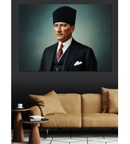Kalpak Başlıklı Mustafa Kemal Atatürk  Dekoratif Kanvas - Mdf Ahşap Tablo