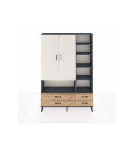 Arges Dolap 10 Raflı 4 Çekmeceli 2 Kapaklı 132x30x195 Antrasit-Aytaşı/Çam