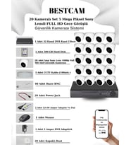 BESTCAM 20 Kameralı Set 5 Mega Piksel Sony Lensli FULL HD Gece Görüşlü Güvenlik Dome Kamera Seti 500 GB Hard Disk