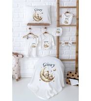 Pia Baby Premium İsmine Özel %100 Pamuk Yenidoğan Erkek Bebek Hastane Çıkışı Hediye Seti 5052-02 (Ekru)