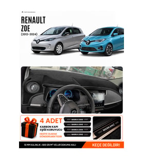 RENAULT ZOE (2012-2024) Uyumlu Torpido Örtüsü Torpido Kılıfı - Siyah