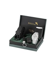 Polo Air Erkek Kol Saati Otomatik Mekanizmalı Cüzdan Esnek Kemer Anahtarlık Çakmak Set Gümüş Renk PL-7053E4