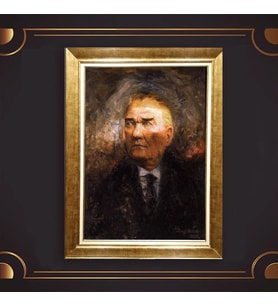 Altın Varaklı Çerçeveli Paspartulu Atatürk Tablo DC0621 (Gold)