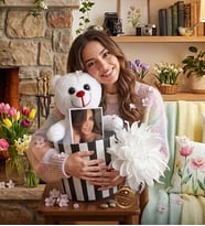 Kişiye Özel Fotoğraflı Silindir Kutulu Peluş Ayıcık Buketi