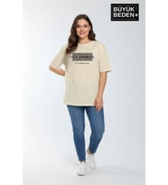 Kadın Büyük Beden Los Angeles Baskılı 3xl-6xl Bisiklet Yaka Tshırt SPR26BTSK510-18