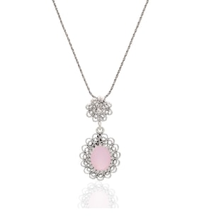 Pembe Kuvars Taşlı Elips Model Oksitli Telkari Gümüş Kolye 201021960