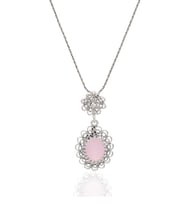 Pembe Kuvars Taşlı Elips Model Oksitli Telkari Gümüş Kolye 201021960