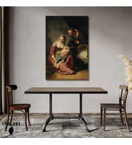 Tekli Dikey Kanvas Tablo Ünlü Eserler Rembrandt Van Rijn Holy Family