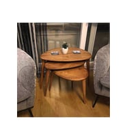 FAVdecor Masif Doğal Ahşap Yağlı Zigon Sehpa 3'lü Set, Ceviz Orta Yüzyıl Modern Yan Sehpa