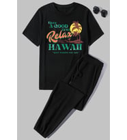 Unisex Hawaii Baskılı 2'li Eşofman Takımı (Siyah)
