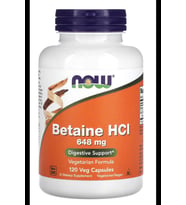 NOW Betaine HCL 648 mg 120 Veggie Capsul. USA Menşei.OZELSPORCUGIDALARIN'DAN 3941 (Renksiz)