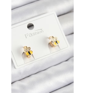 Pirinç Zirkon Taşlı Arı Model Gold Renk Çocuk Küpe - Tj-Bkp11199