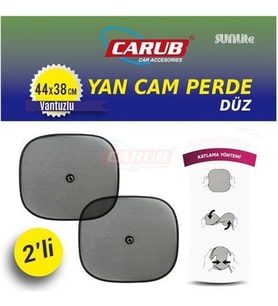 Carub Vantuzlu Yan Cam Perdesi Düz Siyah Cam Güneşliği 2 Adet