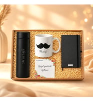 Kişiye Özel Premium Erkek Hediye Kutusu Dereceli Termos, Kupa & Defter Seti