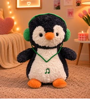 Kulaklıklı Müzik Dinleyen Penguen Peluş - Büyük Boy 50 cm