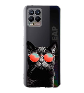 PrintiFy Realme 8  ile Uyumlu 1mm Slim Fit Kedi 3 050d Baskılı Şeffaf  Kılıf