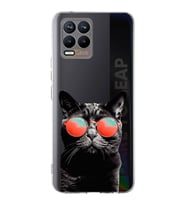 PrintiFy Realme 8  ile Uyumlu 1mm Slim Fit Kedi 3 050d Baskılı Şeffaf  Kılıf