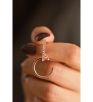 Zirkon Taşlı Rose Halka Model Çivili Gümüş Küpe (B)