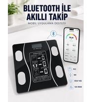 Akıllı Cam Baskül Bluetooth Mobil Uygulamalı Vücut Analiz Tartısı 180 Kg Lcd Ekran