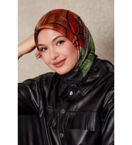 Karmaşık Desen Twill İpek Eşarp-0915 (Siyah)