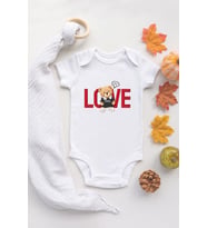 Organik %100 Pamuk Kısa Kollu Beyaz Love Teddy Bear Bebek Body Bebek Badi Çıtçıtlı Zıbın