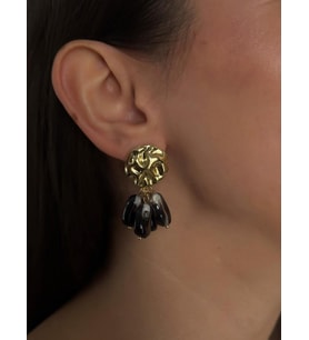 Vintage Gold Dokulu & Siyah Mine Boncuk Detaylı Küpe