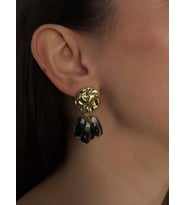 Vintage Gold Dokulu & Siyah Mine Boncuk Detaylı Küpe