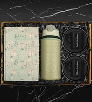 Deri Kılıflı 500 ML Cam Matara & Tasarım Defter & İkili Kişiye Özel Porselen Fincan Hediye Seti