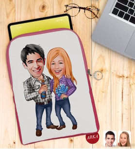 BK Gift Kişiye Özel Sevgililer Karikatürlü Taşınabilir Koruyucu Tablet Kılıfı & Organizer Çanta - Pembe-50