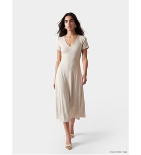 LCW Vision Bej V Yaka Bodycon Elbise
