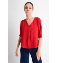 9182879 Kobe Yaka Bindirmeli Capri Kol Bluz KIRMIZI
