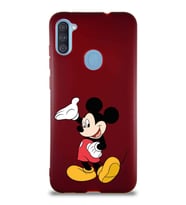 Samsung Galaxy A11 Soft Premier Kapak Mickey Mouse-C Tasarımlı Silikon Kılıf - Mürdüm (Şeffaf)