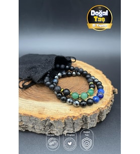 Valens Duo El Yapımı Doğal Taş Erkek Bileklik Kombini - Lapis Lazuli, Oniks, Lav Taşı ve Aventurin Bileklik
