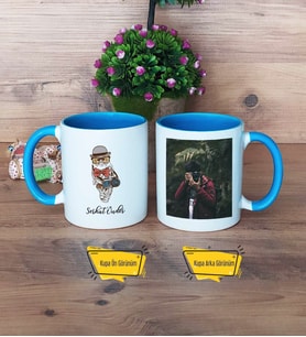 Baykuş Kupa Bardak Mavi Fotoğraflı