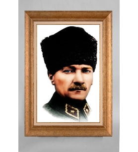 EV İŞYERİ OFİS İÇİN ALTIN ÇERÇEVELİ PASPARTULU ATATÜRK TABLO S445