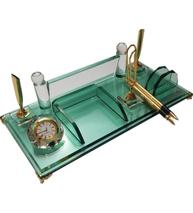 Kristal Masaüstü Kalemli isimlik Ofis Makam Hediyesi M531 YESIL GOLD