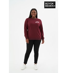Kadın Büyük Beden New York Baskılı Bisilet Yaka İnce Sweatshirt SPR26BSWK956-5