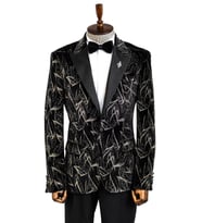 Slim Fit Simli Siyah Erkek Smokin Ceket - Wessi