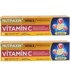 Nutraxin Efervesan Vitamin C D Zinc 15 Tablet x2 Adet (Renksiz)