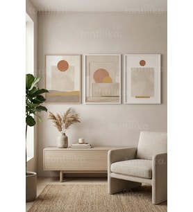 Modern Minimalist Doğal Tonlar 3’lü Ahşap Çerçeveli Tablo Seti