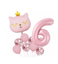 Taçlı Pembe Kedi 6 Yaş Folyo Balon Set