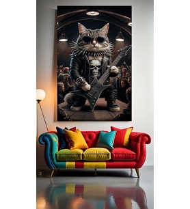 METAL SEVER KEDİ 1 Ev Duvar Salon Güzellik Salonu Ofis Dükkan Dekarasyon Kanvas Tablo (Çok Renkli)