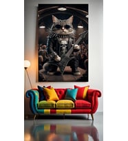 METAL SEVER KEDİ 1 Ev Duvar Salon Güzellik Salonu Ofis Dükkan Dekarasyon Kanvas Tablo (Çok Renkli)