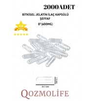 QOZMOLİFE Orta Boy Şeffaf Bitkisel Jelatin Boş İlaç Kapsülü Helal Sertifikalı 0"600mg (2000 Adet)