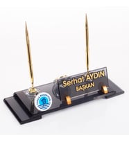 Belediye Başkanlığı Logolu Başkana Özel Makam Masa İsimliği Logolu Kristal Ofis Masaüstü İsimlik