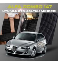 Alfa Romeo 147 Siyah Renk Tay Tüyü Cepli & Terletmez Sırtlı Oto Koltuk Minder Seti - Koltuk Koruma Kılıfı (ÖN & ARKA TAM SET)