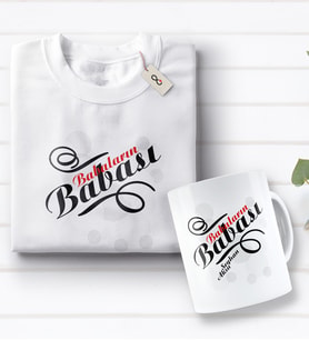 BK Gift Kişiye Özel Babaların Babası Tasarımlı Beyaz Tişört ve Kupa Seti-1 (Model 1)